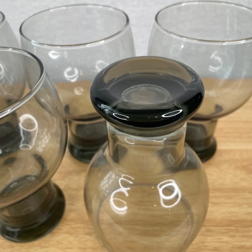 Vintage Libbey STAX Smoke Gray Glass Goblet MCM Pilsner Barware Glasses Set of 5